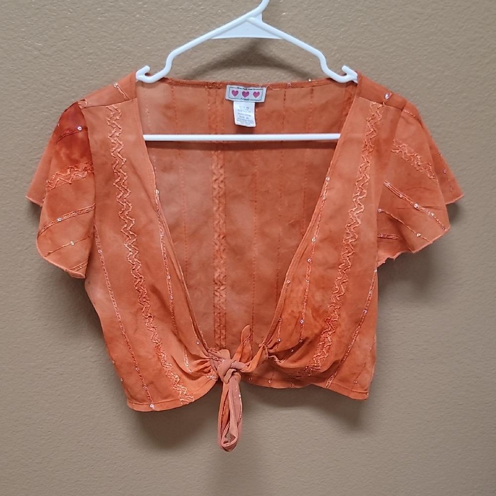 Orange Embroidered Tie-Front Blouse 🧡